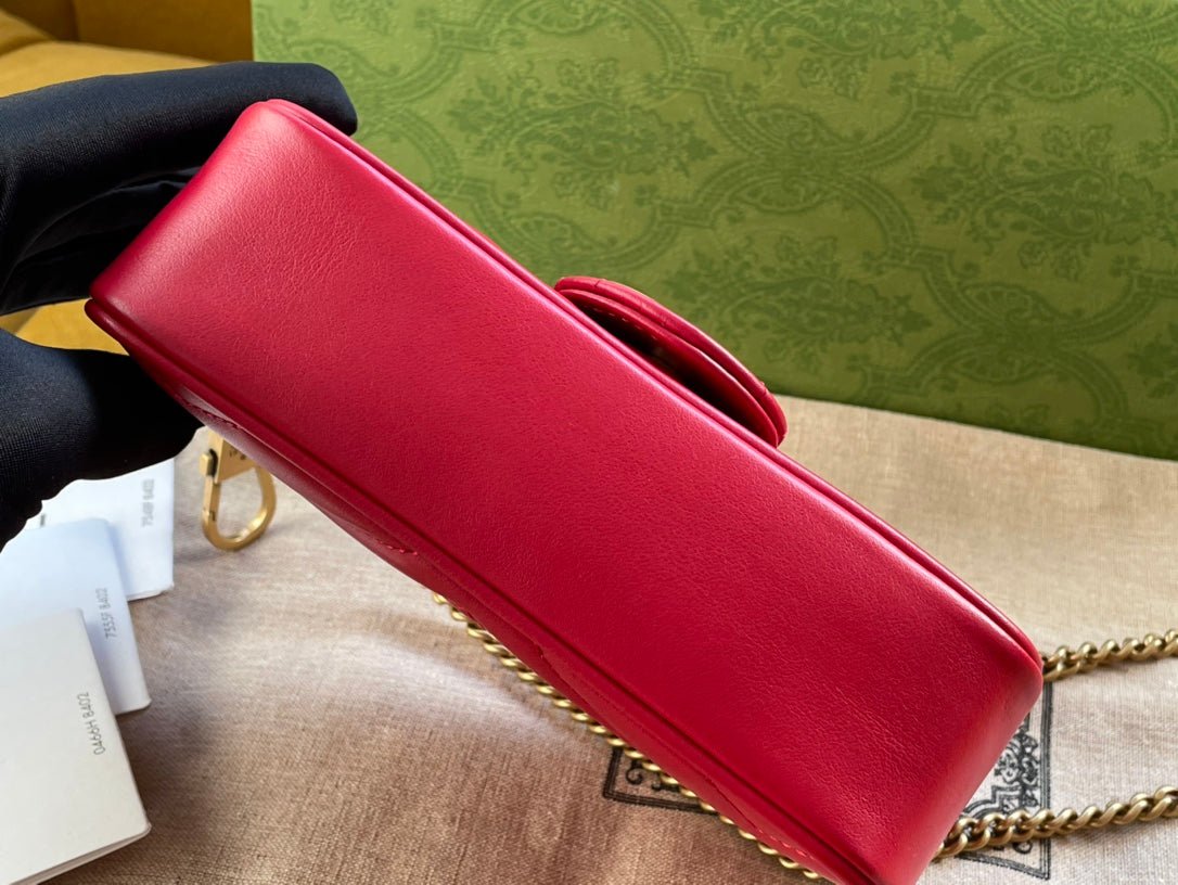 {Style No: CJ3VQBXH} GG MARMONT MINI 16 BAG IN RED PINK CALFSKIN - Image 9