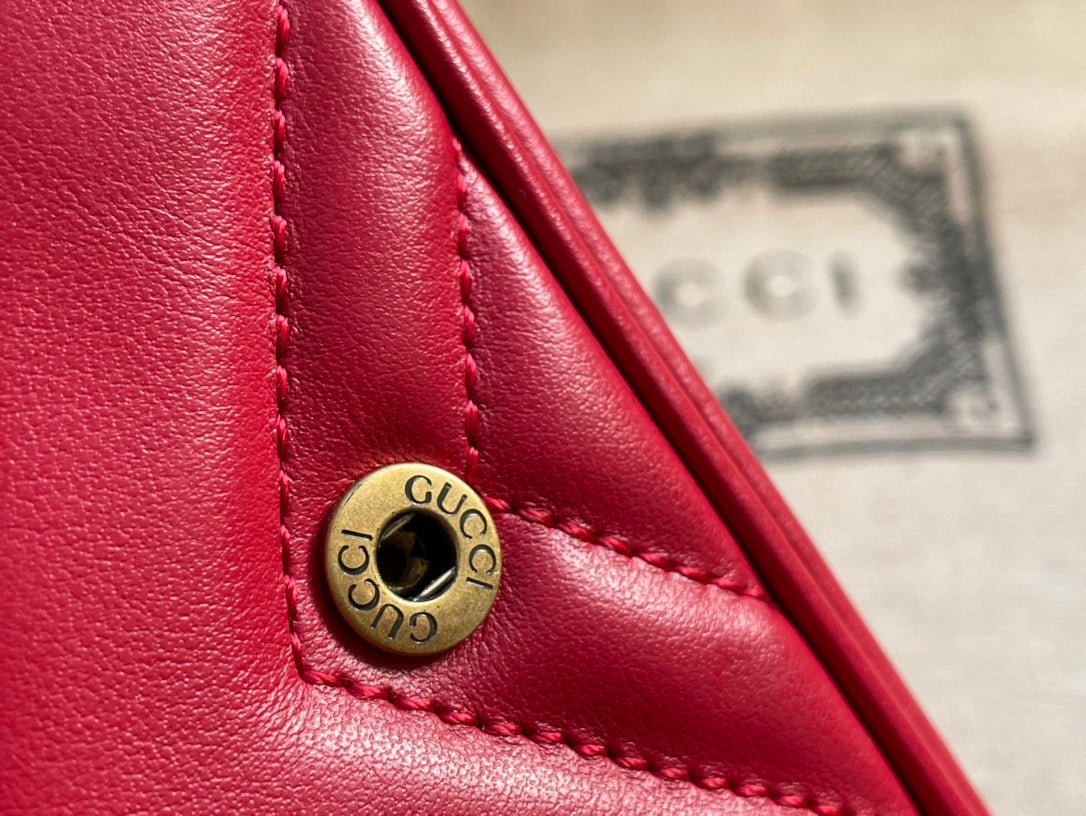 {Style No: CJ3VQBXH} GG MARMONT MINI 16 BAG IN RED PINK CALFSKIN - Image 3
