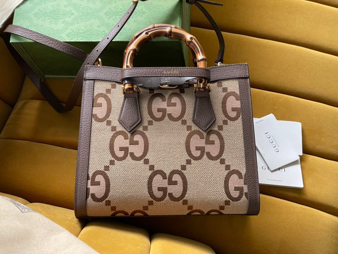 {Style No: BRAJHPDJ} GG DIANA 27 MINI TOTE BAG IN BEIGE CANVAS AND BROWN CALFSKIN - Image 2