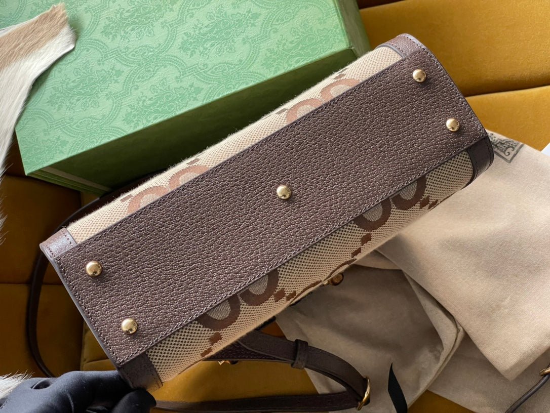 {Style No: BRAJHPDJ} GG DIANA 27 MINI TOTE BAG IN BEIGE CANVAS AND BROWN CALFSKIN - Image 8