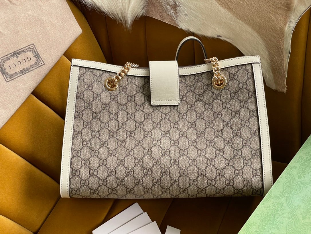 {Style No: LZRSE3AV} GG PADLOCK LARGE 35 SHOULDER BAG BEIGE CANVAS AND WHITE CALFSKIN - Image 2