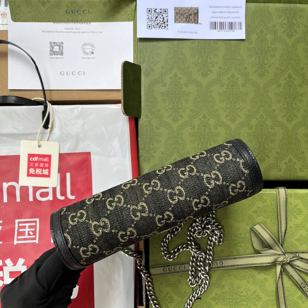 {Style No: KK4X7GBP} DYONYSUS SHOULDER BAG 20 IN BLACK YELLOW DENIM AND BLACK CALFSKIN TRIM SILVER HARDWARE - Image 3