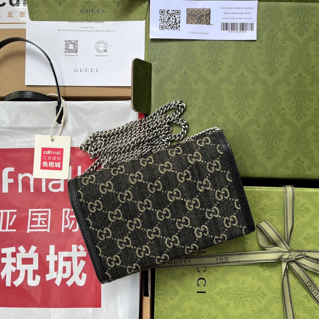 {Style No: KK4X7GBP} DYONYSUS SHOULDER BAG 20 IN BLACK YELLOW DENIM AND BLACK CALFSKIN TRIM SILVER HARDWARE - Image 4