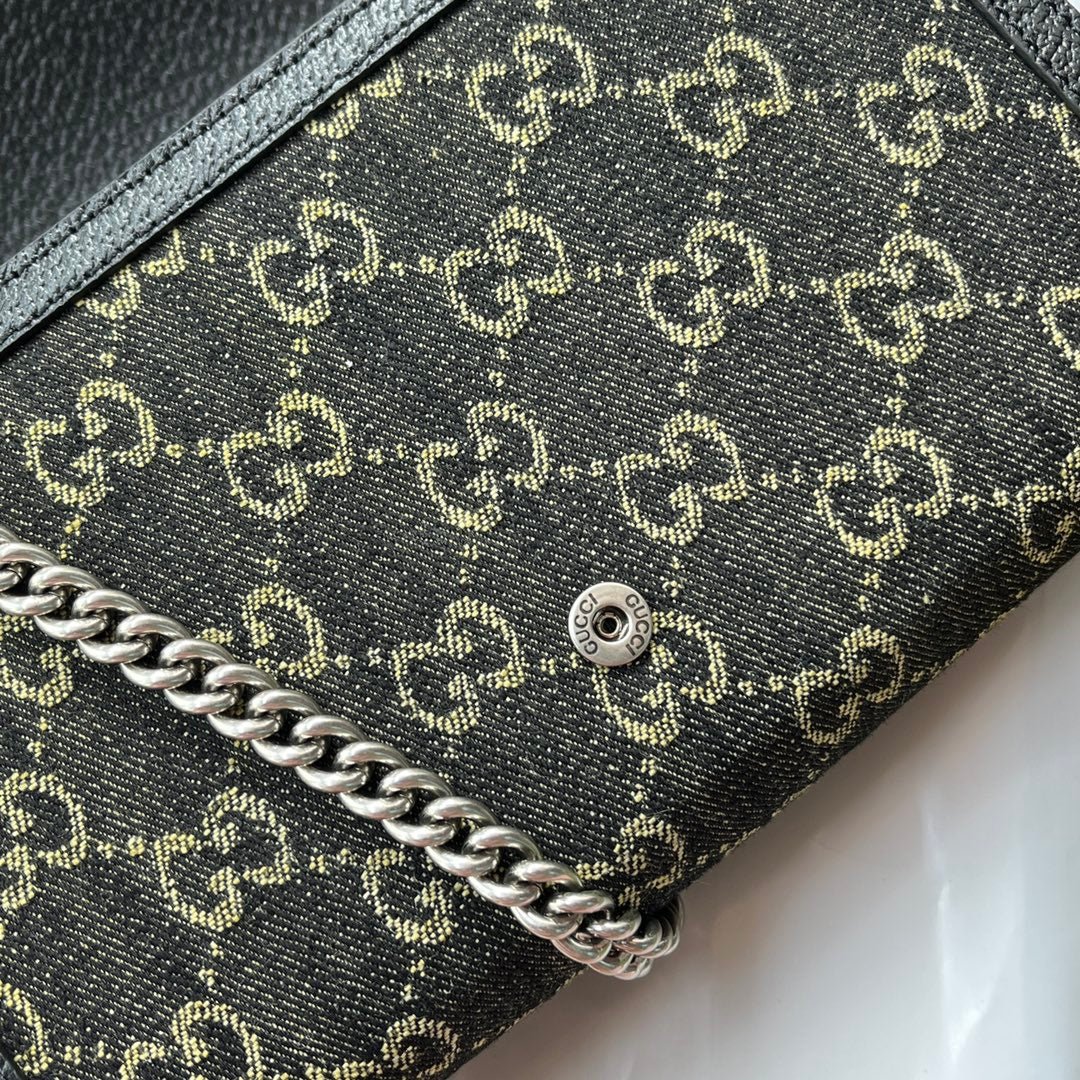 {Style No: KK4X7GBP} DYONYSUS SHOULDER BAG 20 IN BLACK YELLOW DENIM AND BLACK CALFSKIN TRIM SILVER HARDWARE - Image 7