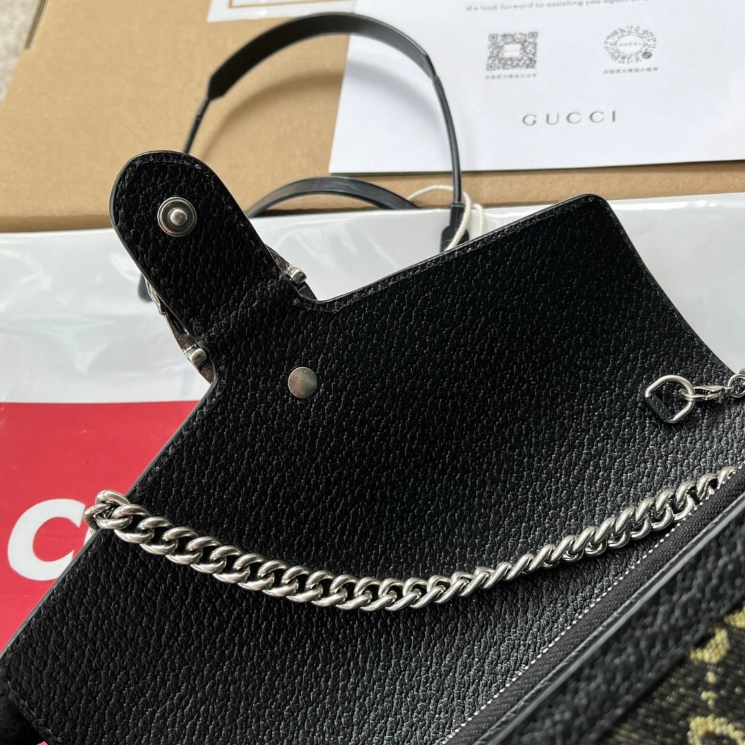 {Style No: KK4X7GBP} DYONYSUS SHOULDER BAG 20 IN BLACK YELLOW DENIM AND BLACK CALFSKIN TRIM SILVER HARDWARE - Image 8