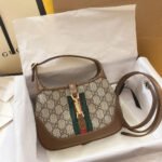 {Style No: 16I4XHPN} JACKIE 1961 SMALL 28 SHOULDER BAG IN BEIGE CANVAS AND BROWN CALFSKIN
