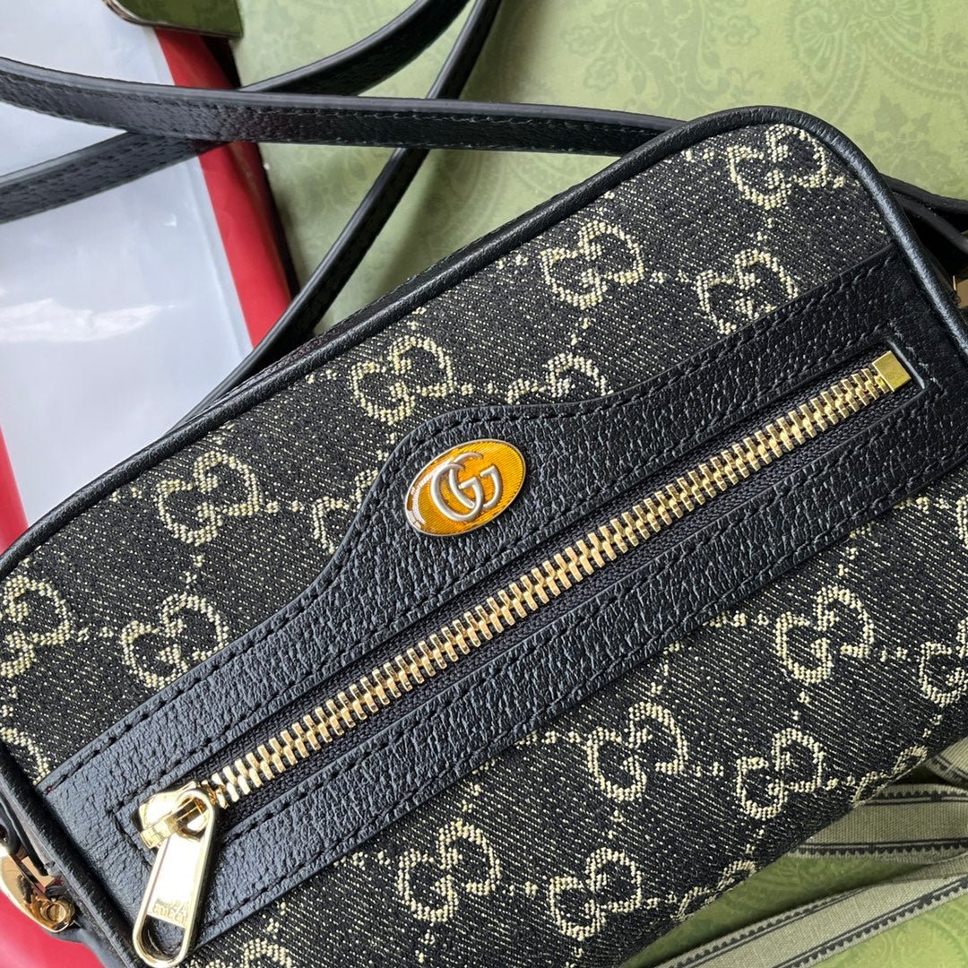 {Style No: 3SD2PGA3} DENIM SHOULDER BAG 17 BLACK WITH LEATHER TRIM - Image 2