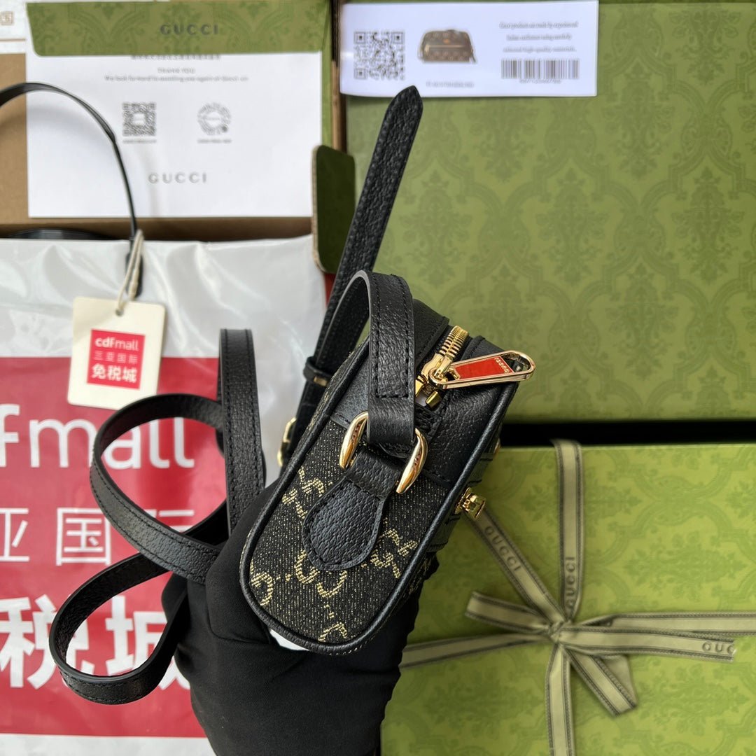 {Style No: 3SD2PGA3} DENIM SHOULDER BAG 17 BLACK WITH LEATHER TRIM - Image 4