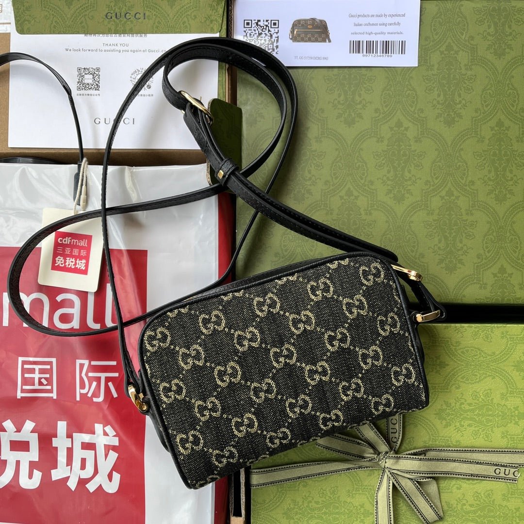 {Style No: 3SD2PGA3} DENIM SHOULDER BAG 17 BLACK WITH LEATHER TRIM - Image 6
