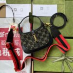 {Style No: 1U3MYRFT} JACKIE 1961 SMALL HANDBAG 19 IN BLACK YELLOW DENIM AND BLACK CALFSKIN TRIM GOLD HARDWARE
