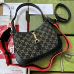 {Style No: 2VYMDKBX} JACKIE 1961 SHOULDER BAG 28 IN BLACK YELLOW DENIM AND BLACK CALFSKIN TRIM GOLD HARDWARE