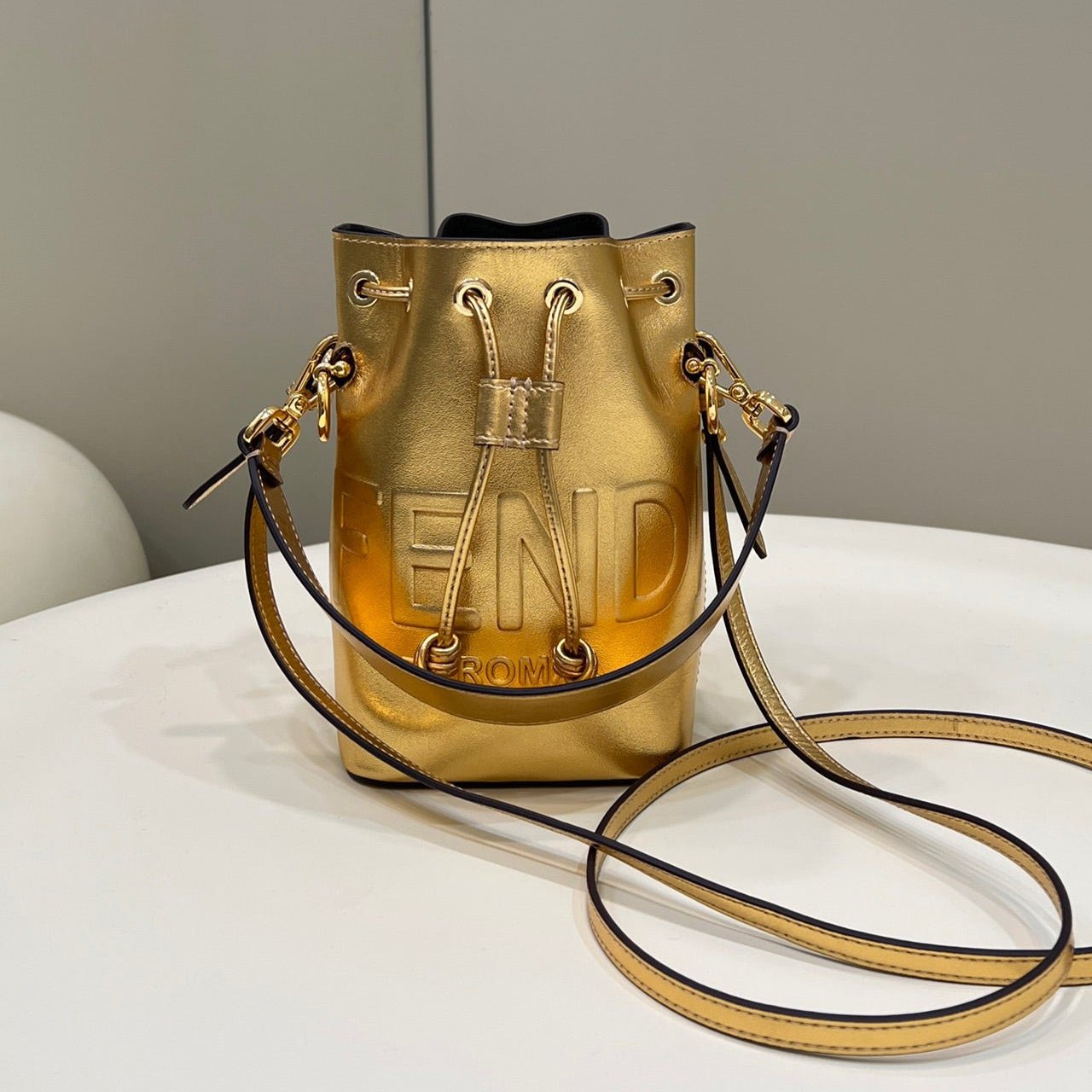 {Style No: 4HQ6AFBX} MON TRESOR 18 IN GOLD METALLIC CALFSKIN