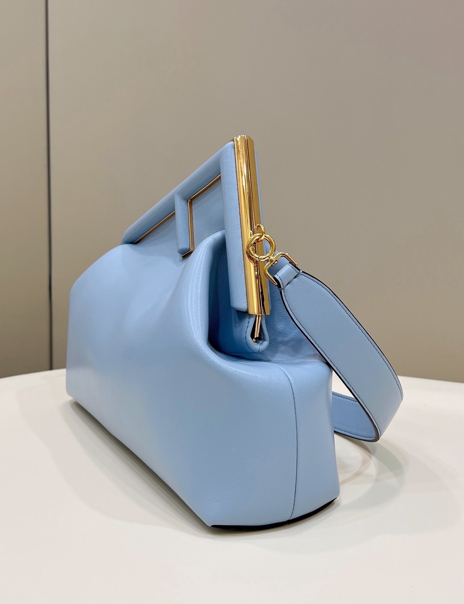 {Style No: JN6GQI25} FENDI FIRST SMALL 32 IN LIGHT BLUE NAPPA LEATHER BAG GOLD HARDWARE - Image 5