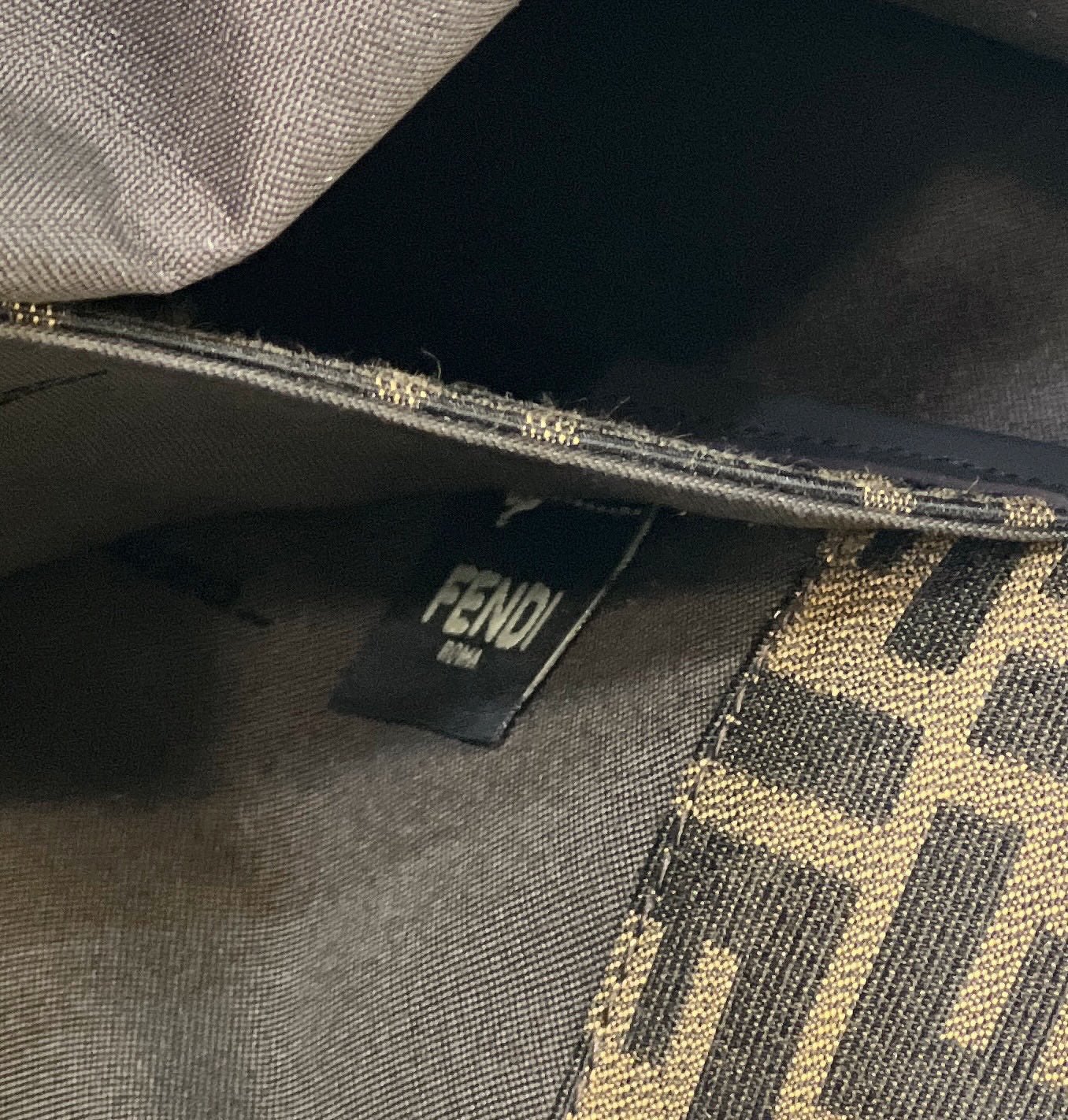 {Style No: LPYMHS5L} FENDI TOTE 41 BAG IN BROWN MIX BLACK MONOGRAM CANVAS GOLD HARDWARE - Image 6