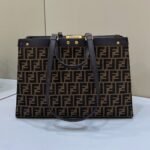 {Style No: LPYMHS5L} FENDI TOTE 41 BAG IN BROWN MIX BLACK MONOGRAM CANVAS GOLD HARDWARE