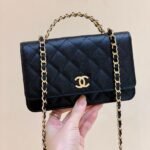 {Style No: 1L57VL2M} CHANEL 25S TOP HANDLE BAG 19 IN BLACK WALLET ON CHAIN LAMBSKIN