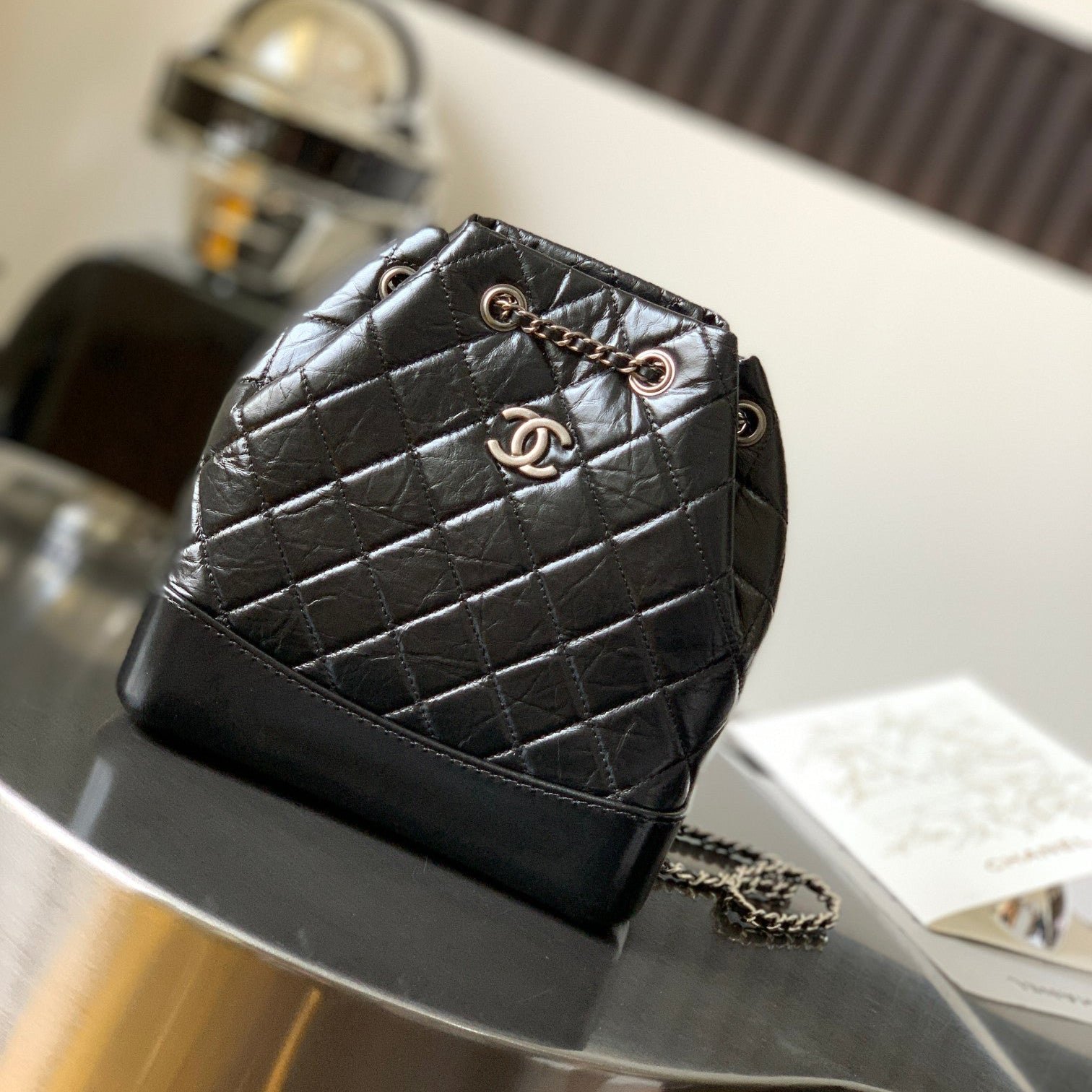 {Style No: MS5XUIFC} CHANEL 25S GRABRIELLE BACKPACK 24 CM IN BLACK LAMBSKIN