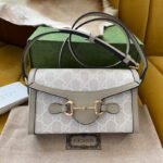 {Style No: 1L4WOGLX} GG HORSEBIT 1955 MINI 18 BAG WHITE CANVAS AND BEIGE CALFSKIN