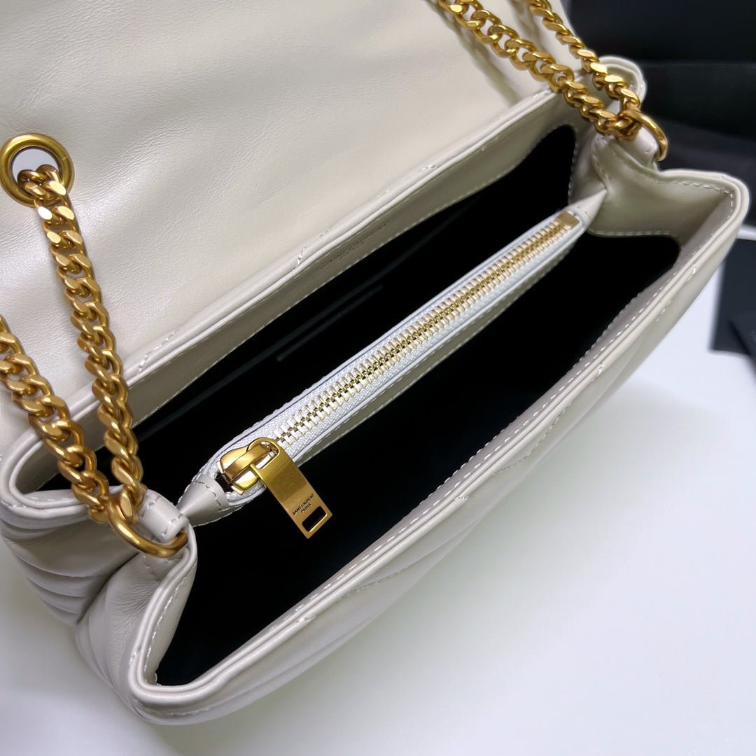 {Style No: AU1VERCO} LOULOU SMALL 25 IN WHITE LAMBSKIN GOLD HARDWARE - Image 3