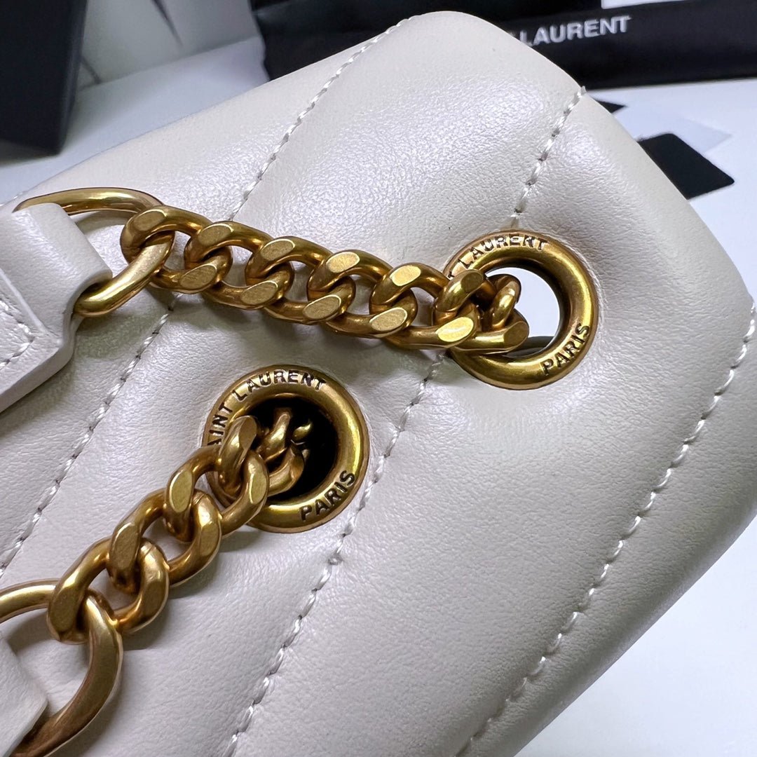 {Style No: AU1VERCO} LOULOU SMALL 25 IN WHITE LAMBSKIN GOLD HARDWARE - Image 8
