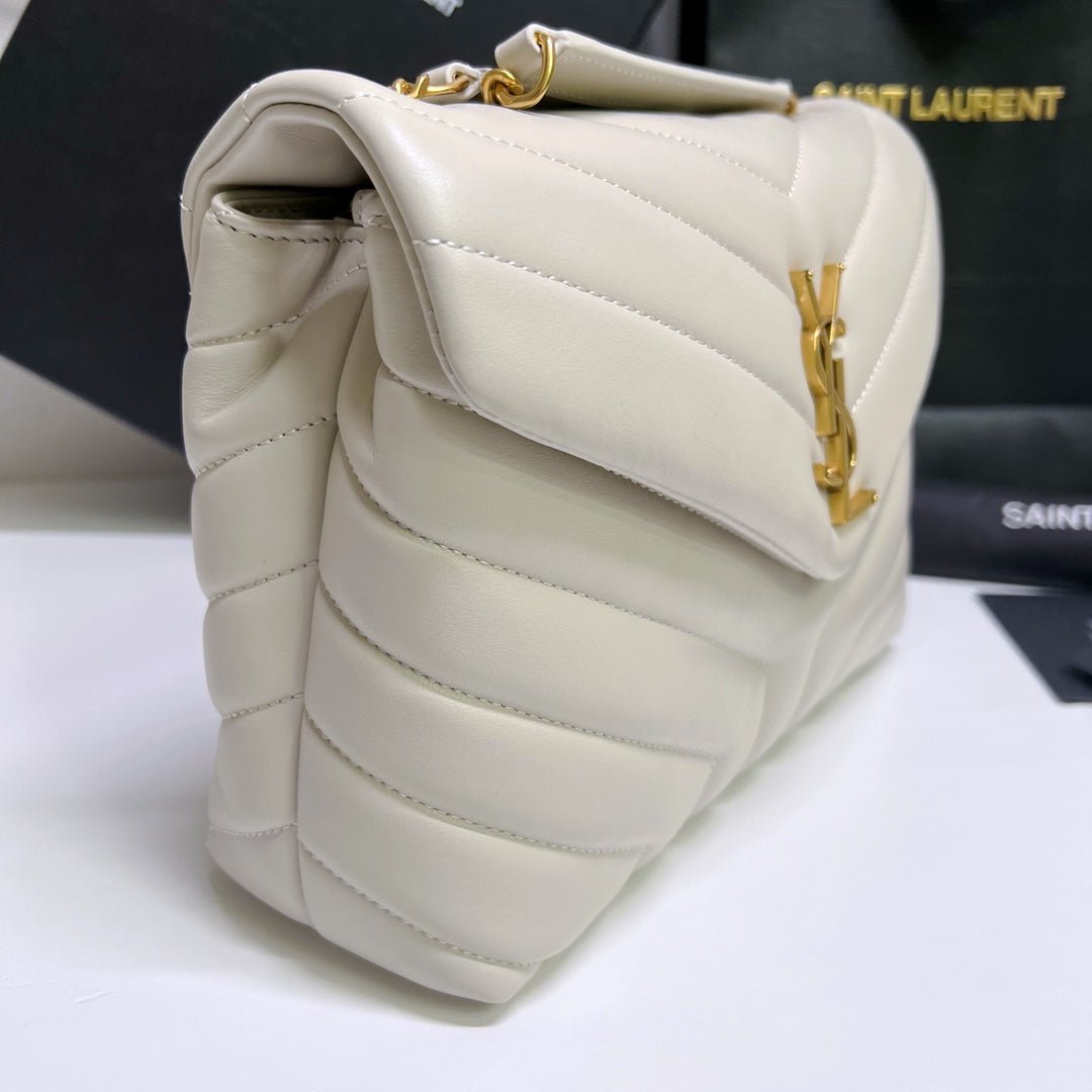 {Style No: AU1VERCO} LOULOU SMALL 25 IN WHITE LAMBSKIN GOLD HARDWARE - Image 9