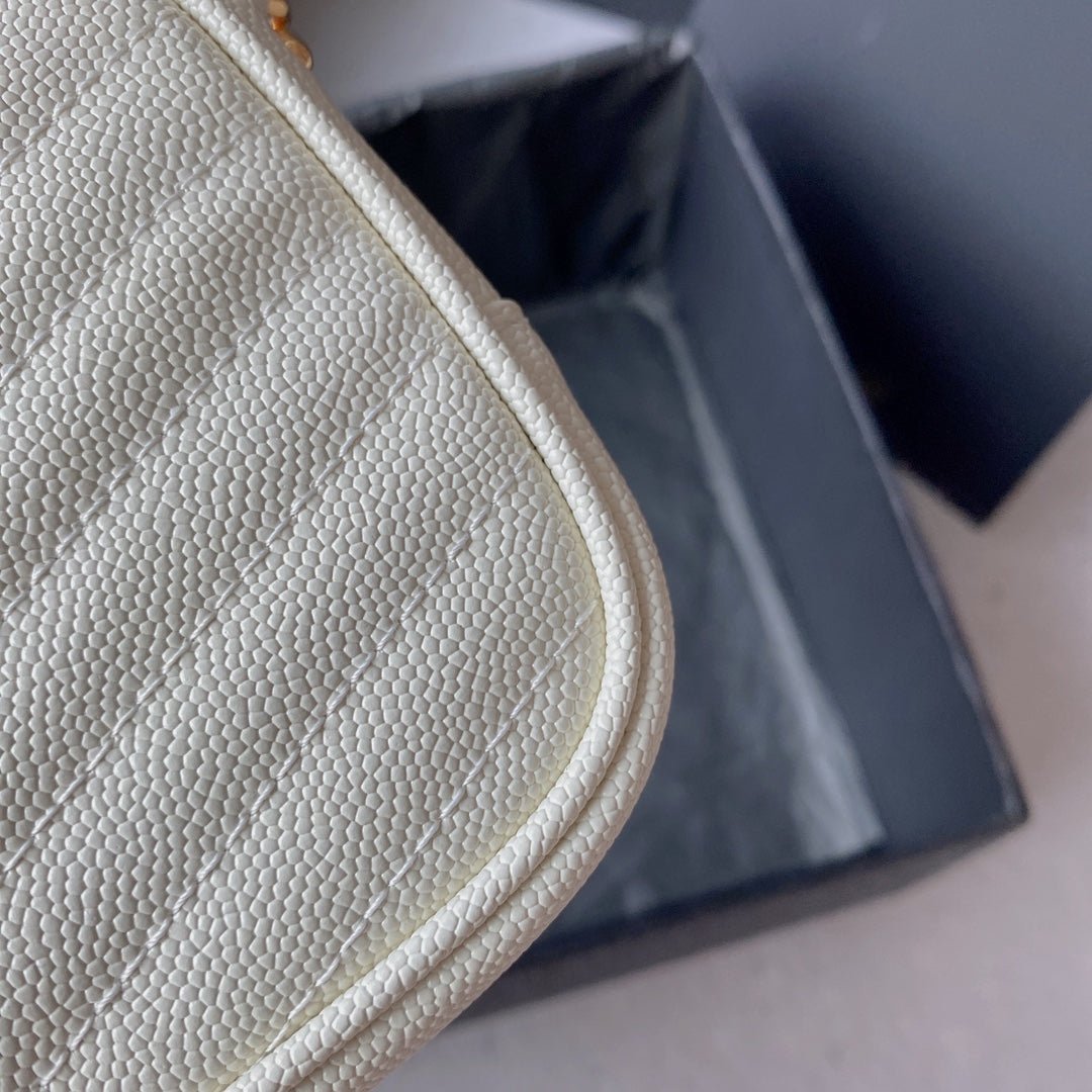 {Style No: CZOVNIJD} LOU MINI CAMERA BAG 19 IN WHITE CAVIAR PATTERN CALFSKIN GOLD HARDWARE - Image 9