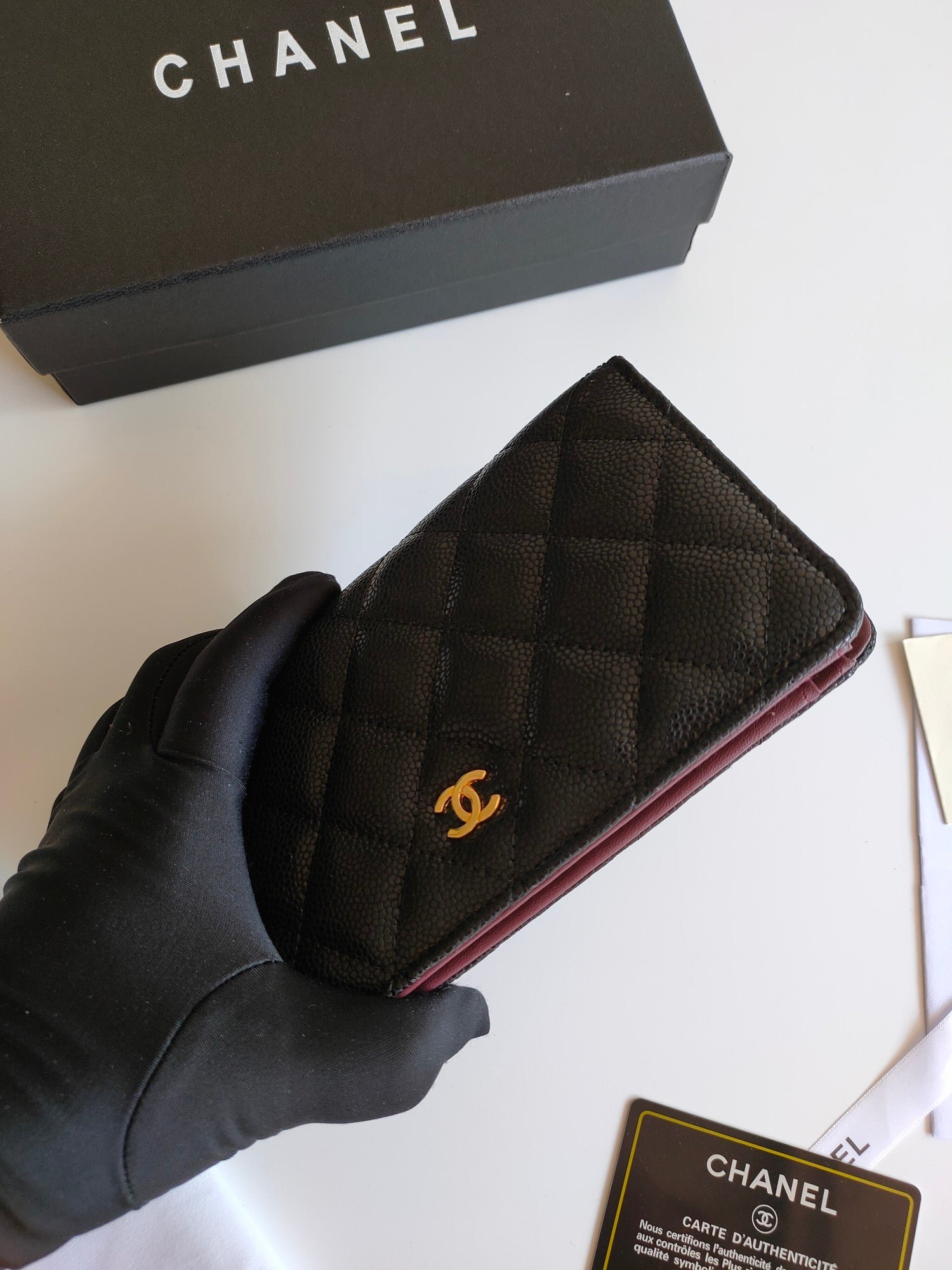 {Style No: OGQALDW6} CC ZIPPED LONG PURSE 19 BLACK GRAINED CALFSKIN GOLD ICON - Image 9
