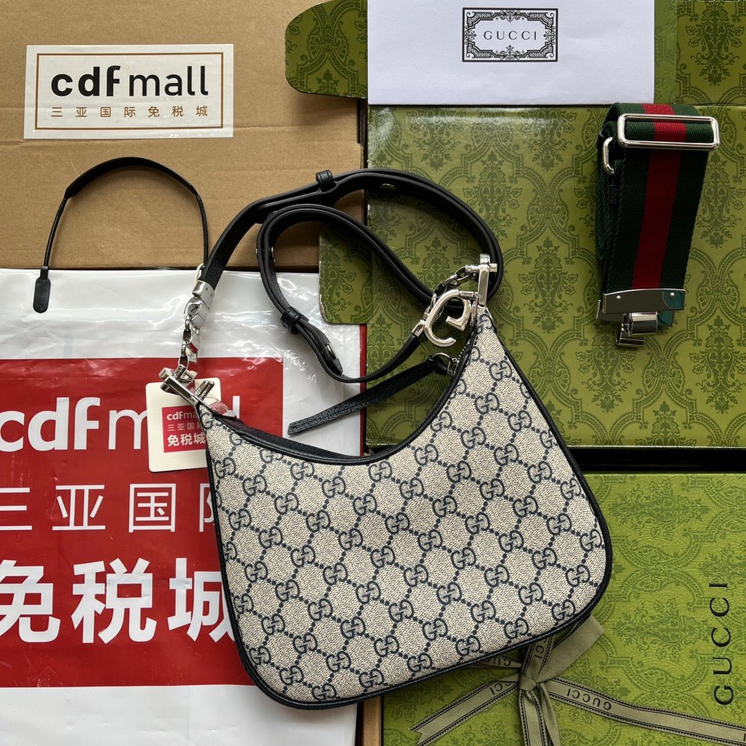 {Style No: DJ4G8C8M} ATTACHE MINI BAG 23 IN BEIGE GG AND DARK BLUE CALFSKIN