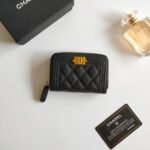 {Style No: A9IHE8OX} CC BOY ZIP COIN PURSE 11.5 BLACK GRAINED CALFSKIN GOLD ICON