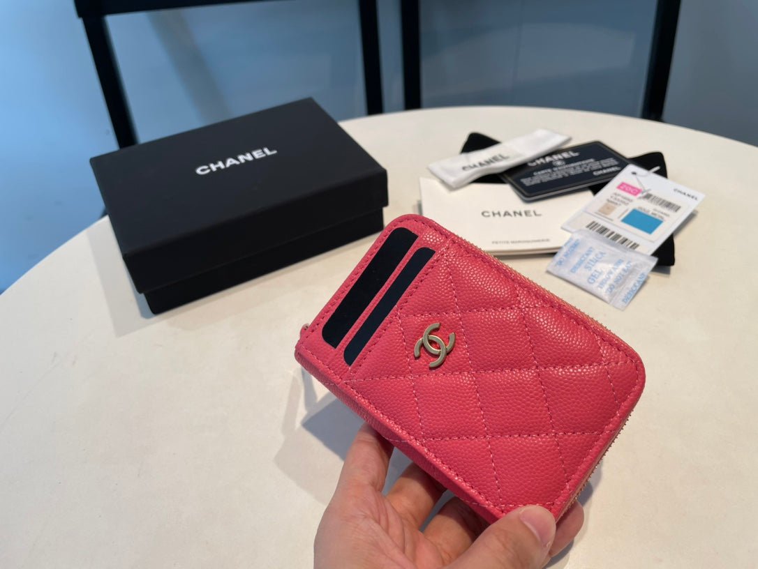 {Style No: 93M6YQFZ} CC ZIPPED COIN PURSE 11 RED PINK GRAINED CALFSKIN - Image 5