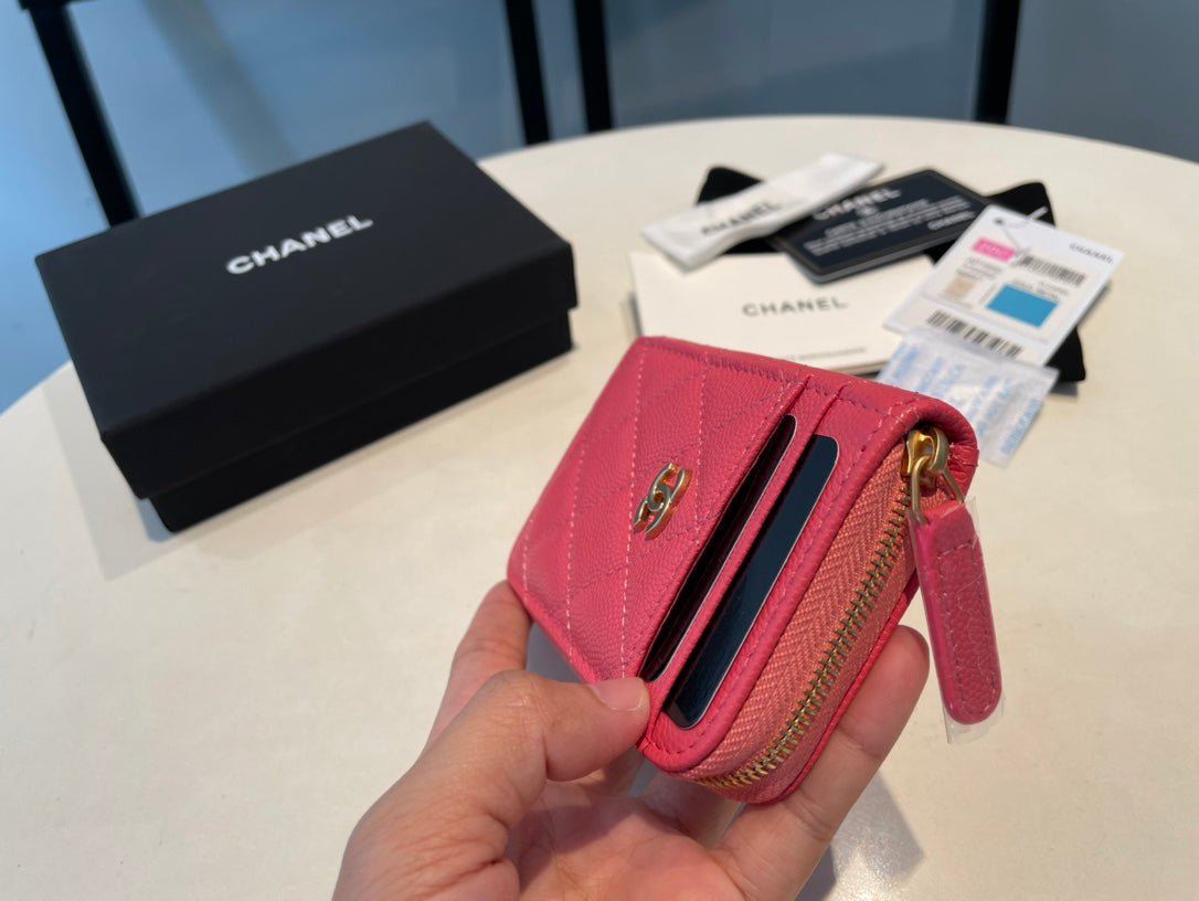 {Style No: 93M6YQFZ} CC ZIPPED COIN PURSE 11 RED PINK GRAINED CALFSKIN - Image 8
