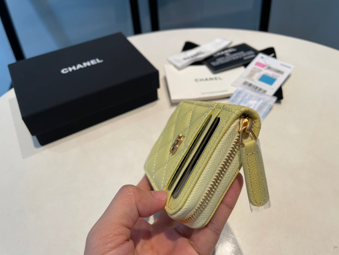 {Style No: FP5VTHV7} CC ZIPPED COIN PURSE 11 YELLOW GRAINED CALFSKIN - Image 6