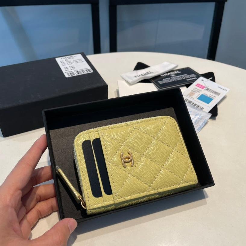 {Style No: FP5VTHV7} CC ZIPPED COIN PURSE 11 YELLOW GRAINED CALFSKIN