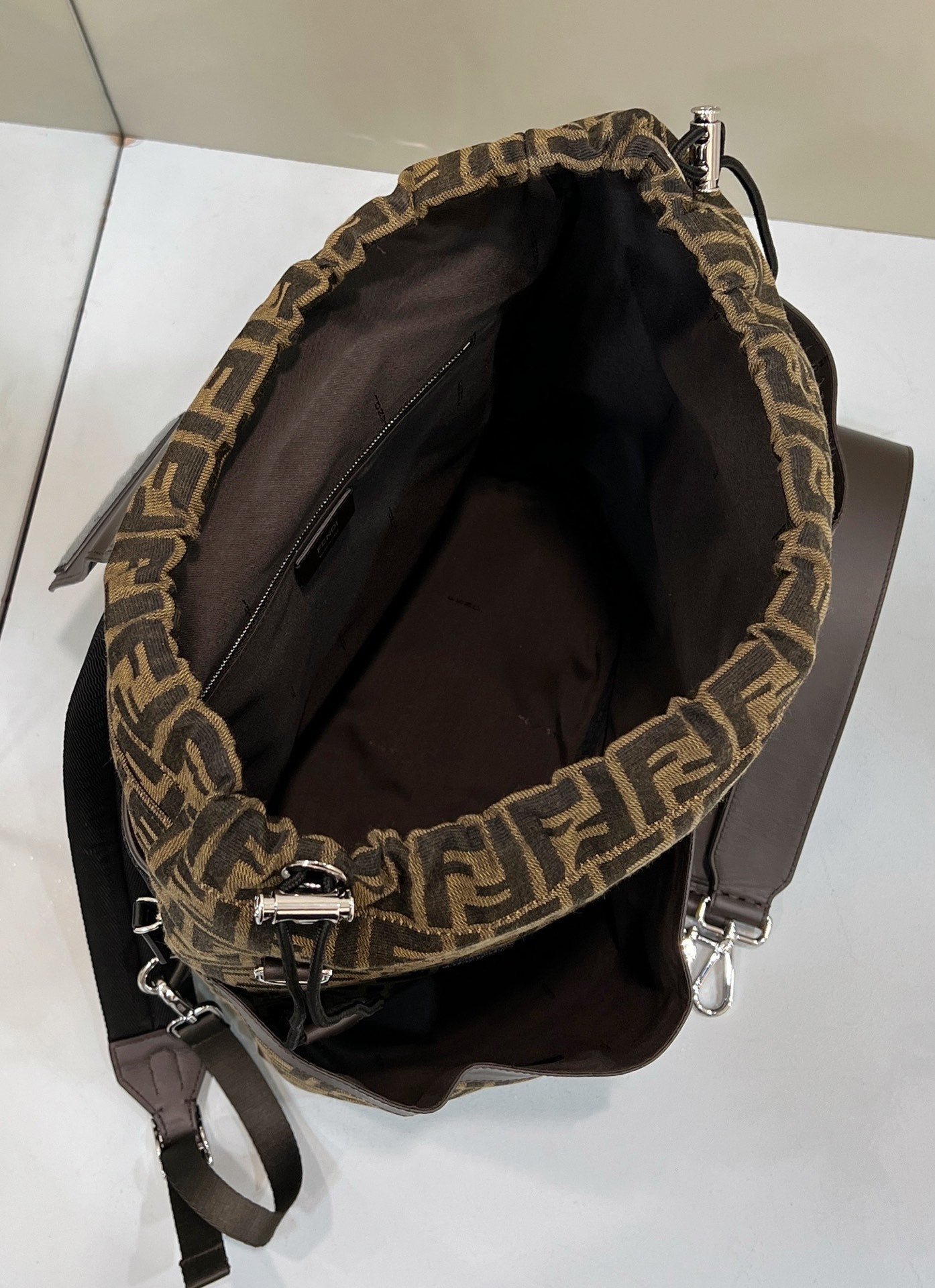 {Style No: 3ADP6NMM} FENDI STRIKE LARGE 46 FF MOCHA BROWN JACQUARD FABRIC BACKPACK - Image 9