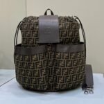 {Style No: 3ADP6NMM} FENDI STRIKE LARGE 46 FF MOCHA BROWN JACQUARD FABRIC BACKPACK
