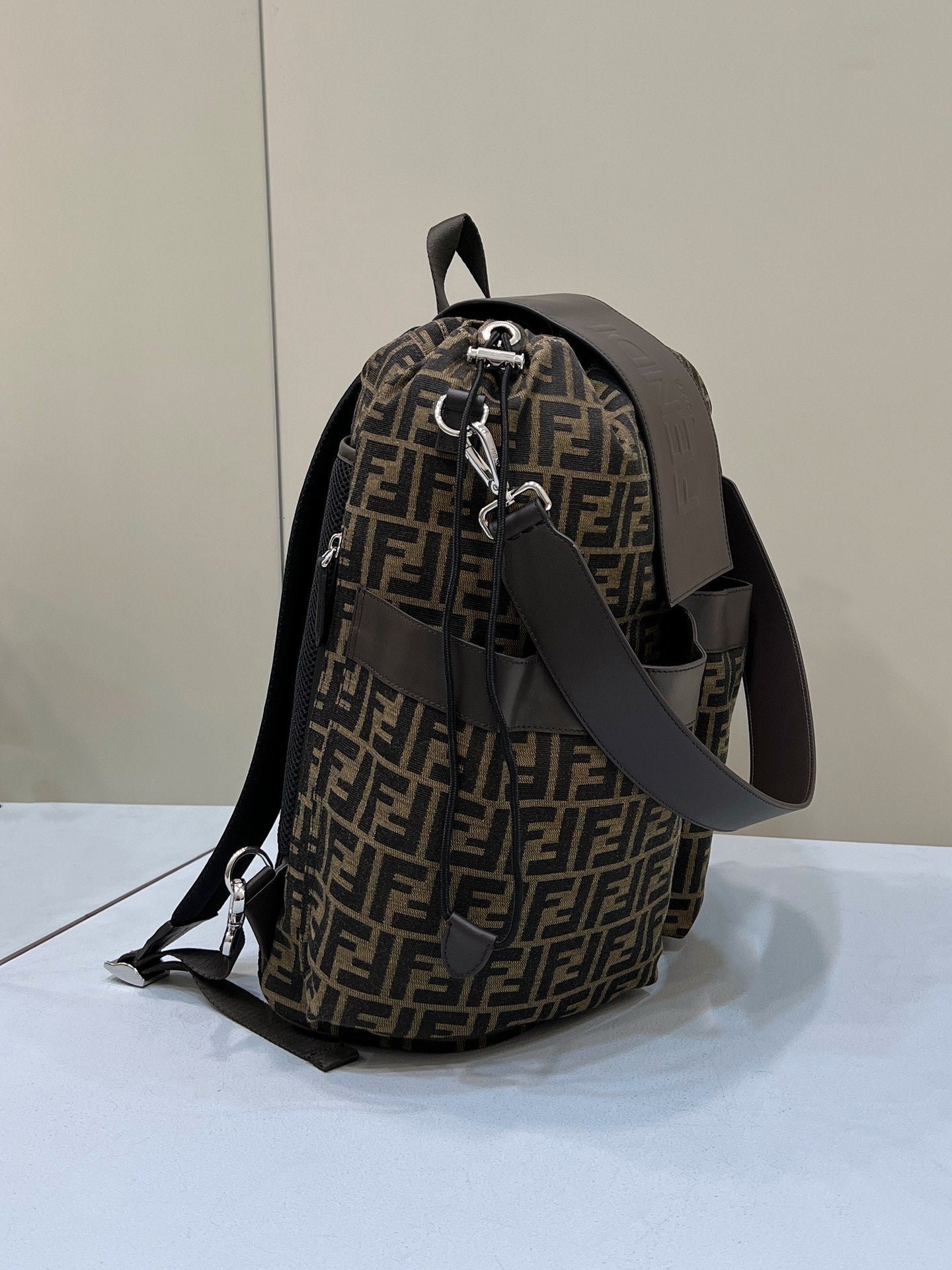 {Style No: 3ADP6NMM} FENDI STRIKE LARGE 46 FF MOCHA BROWN JACQUARD FABRIC BACKPACK - Image 2