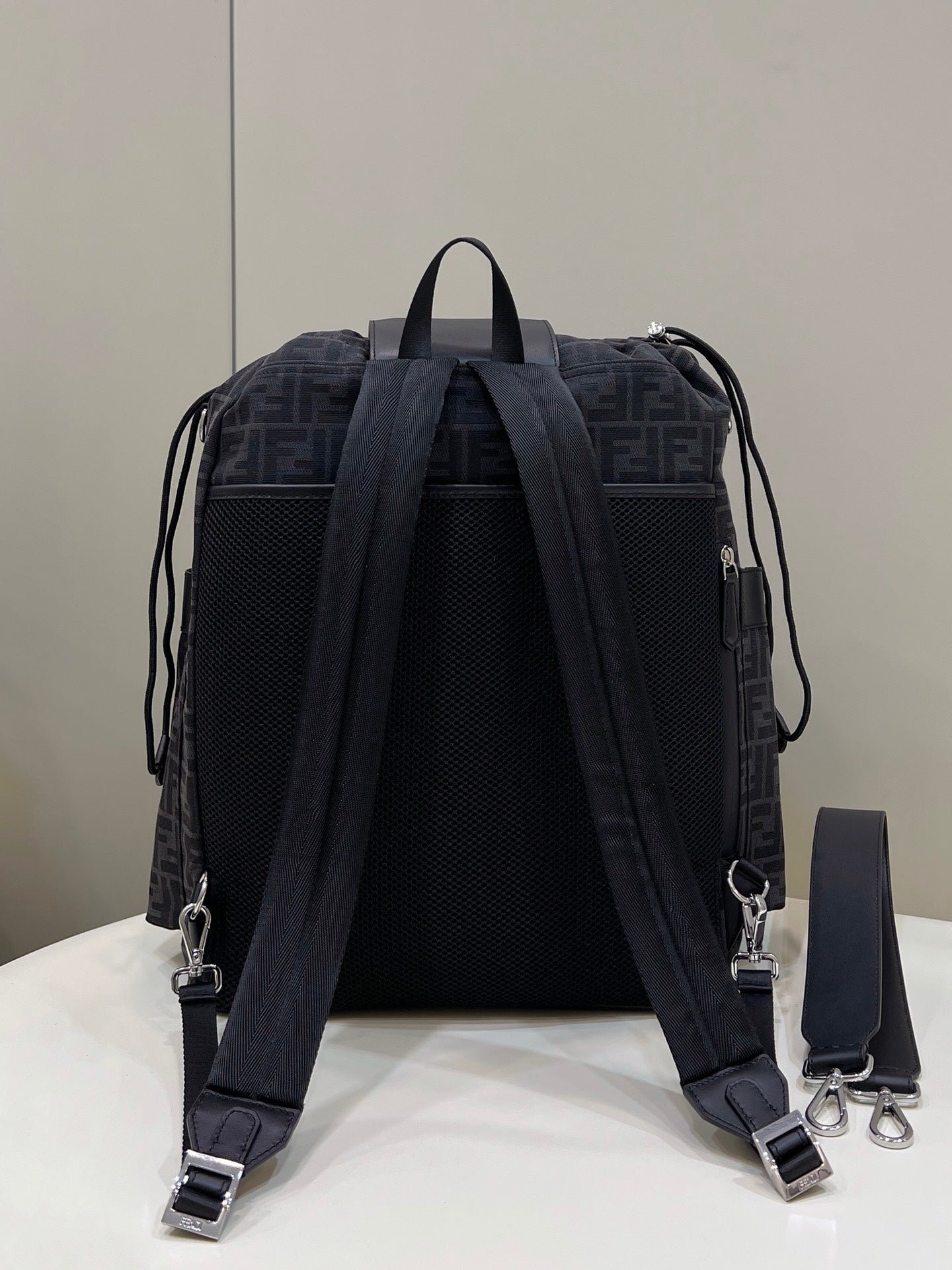 {Style No: 4NO2JYW4} FENDI STRIKE LARGE 46 FF BLACK JACQUARD FABRIC BACKPACK - Image 2