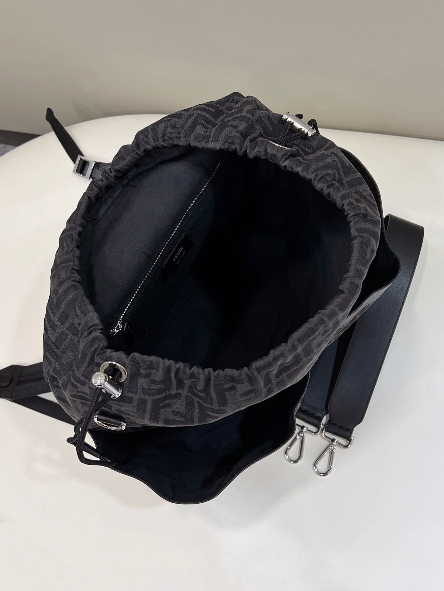 {Style No: 4NO2JYW4} FENDI STRIKE LARGE 46 FF BLACK JACQUARD FABRIC BACKPACK - Image 8