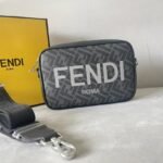 {Style No: J4O3QJ7I} FENDI ROMA 22 CLUTCH BAG IN DARK GREY FF CALFSKIN SILVER HARDWARE WITH WHITE LOGO