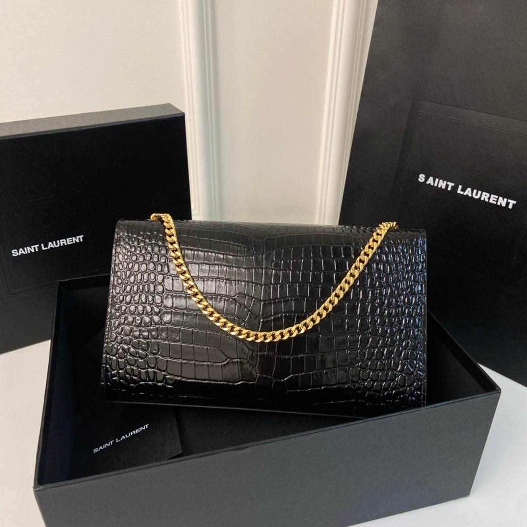 {Style No: DXD1T8YI} KATE TASSEL 24 CROCODILE PATTERN CALFSKIN BLACK WITH GOLD LOGO - Image 2