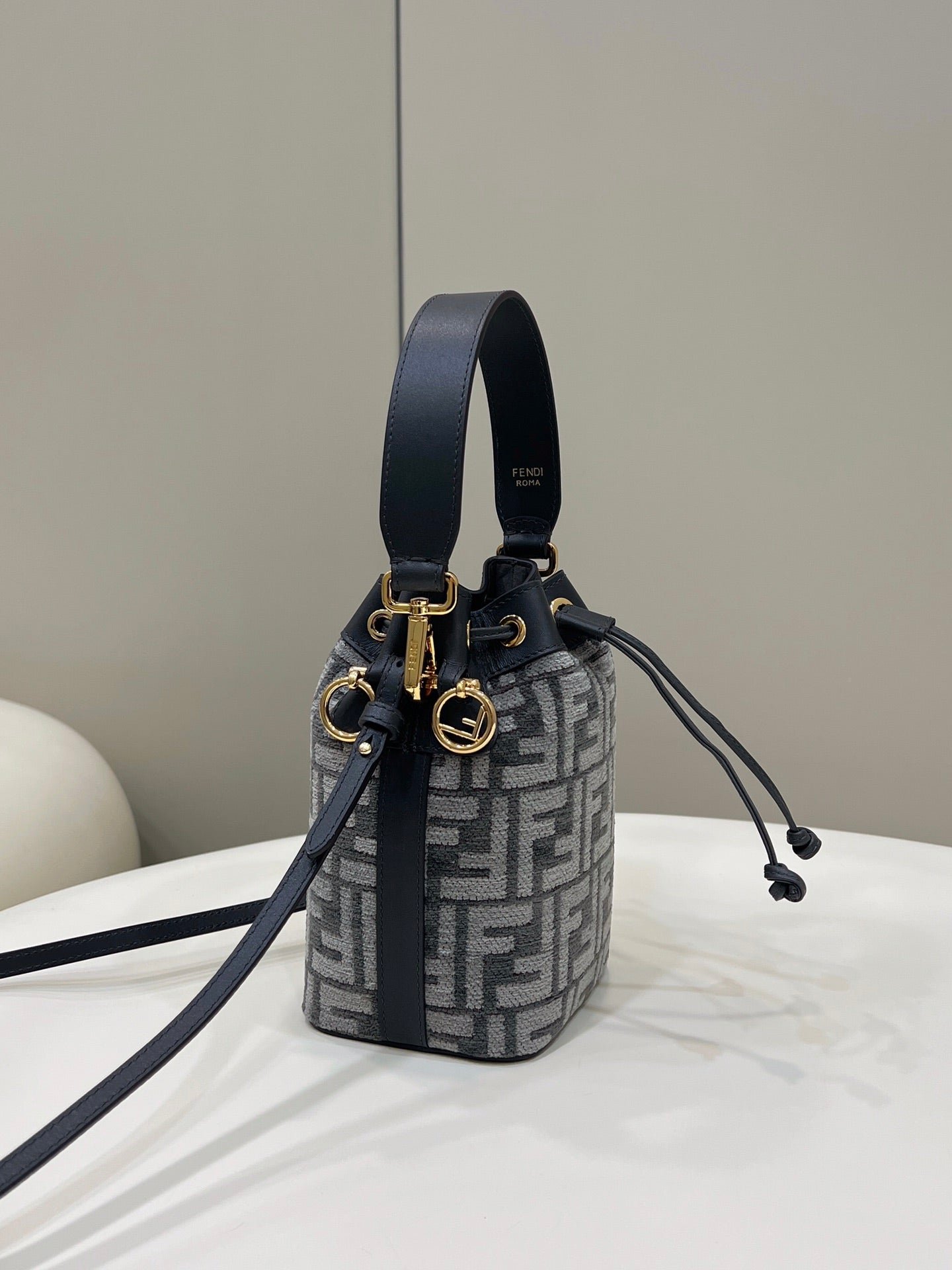 {Style No: KMFID25F} MON TRESOR MINI 18 BAG IN BLACK MIX GREY FF FABRIC WITH GOLD HARDWARE - Image 3