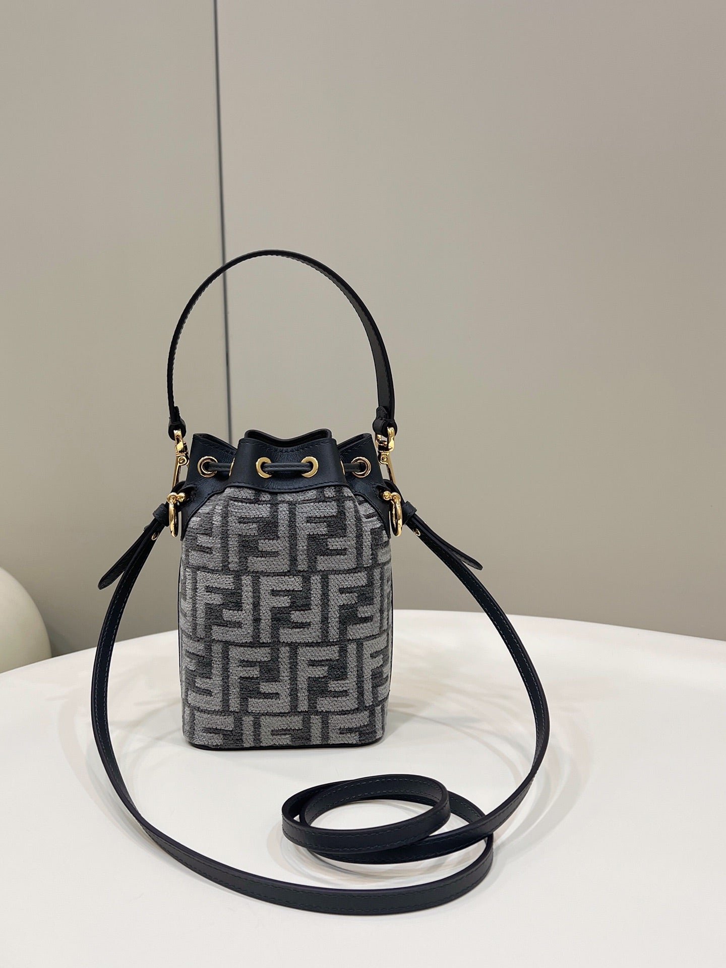{Style No: KMFID25F} MON TRESOR MINI 18 BAG IN BLACK MIX GREY FF FABRIC WITH GOLD HARDWARE - Image 2