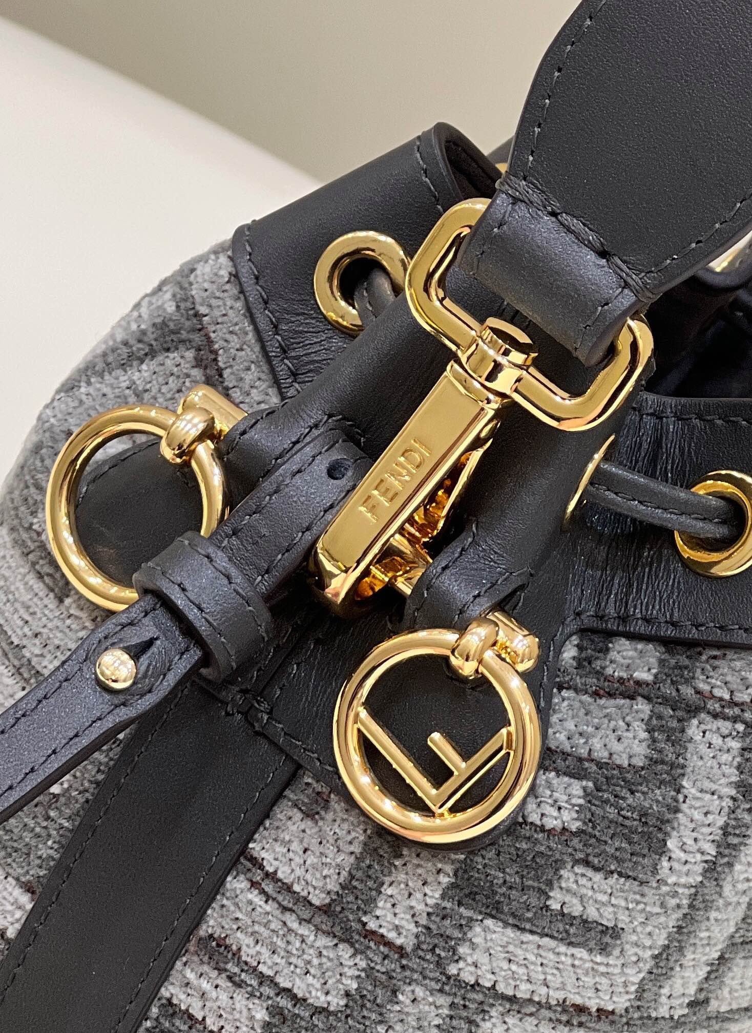 {Style No: KMFID25F} MON TRESOR MINI 18 BAG IN BLACK MIX GREY FF FABRIC WITH GOLD HARDWARE - Image 6