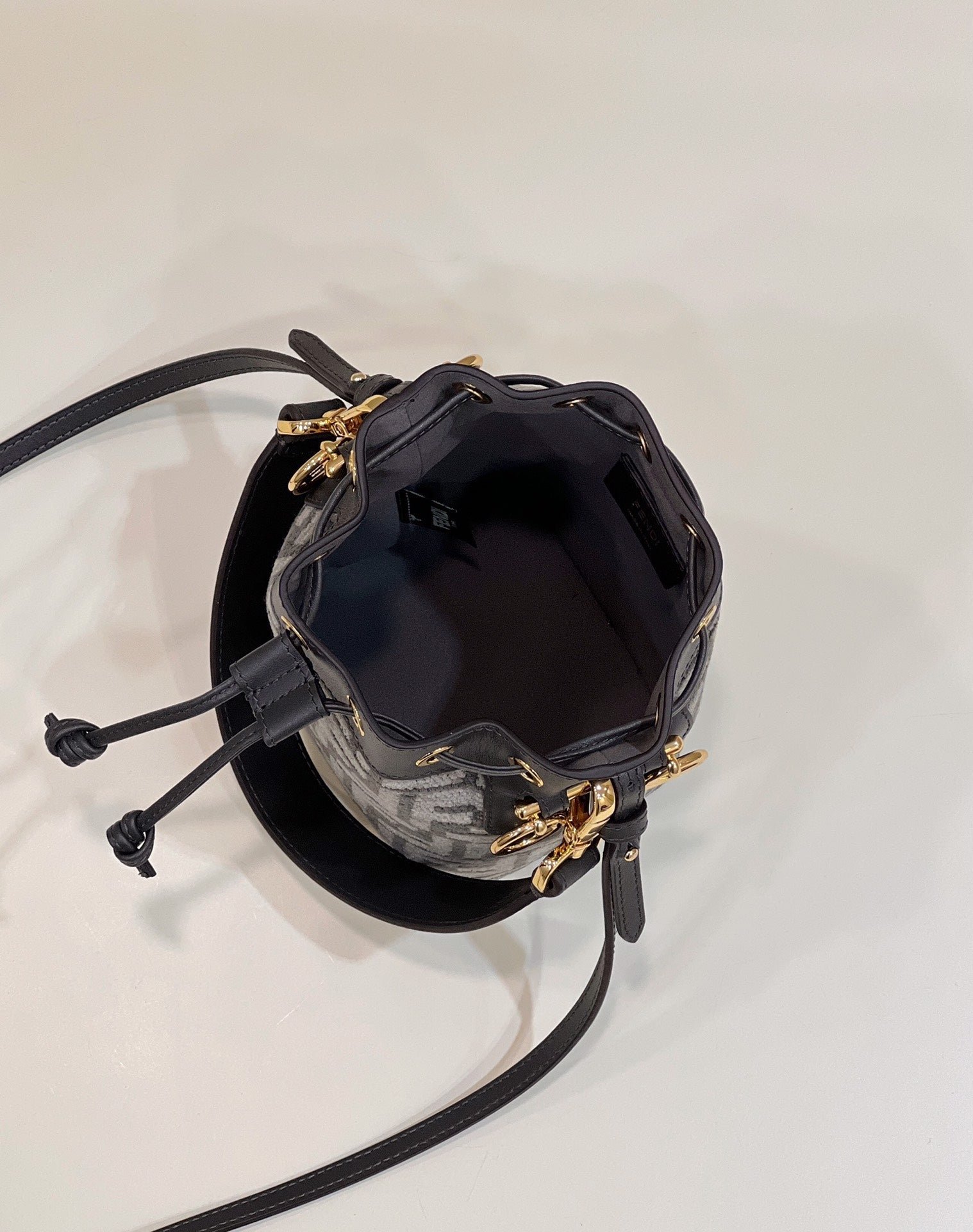 {Style No: KMFID25F} MON TRESOR MINI 18 BAG IN BLACK MIX GREY FF FABRIC WITH GOLD HARDWARE - Image 7