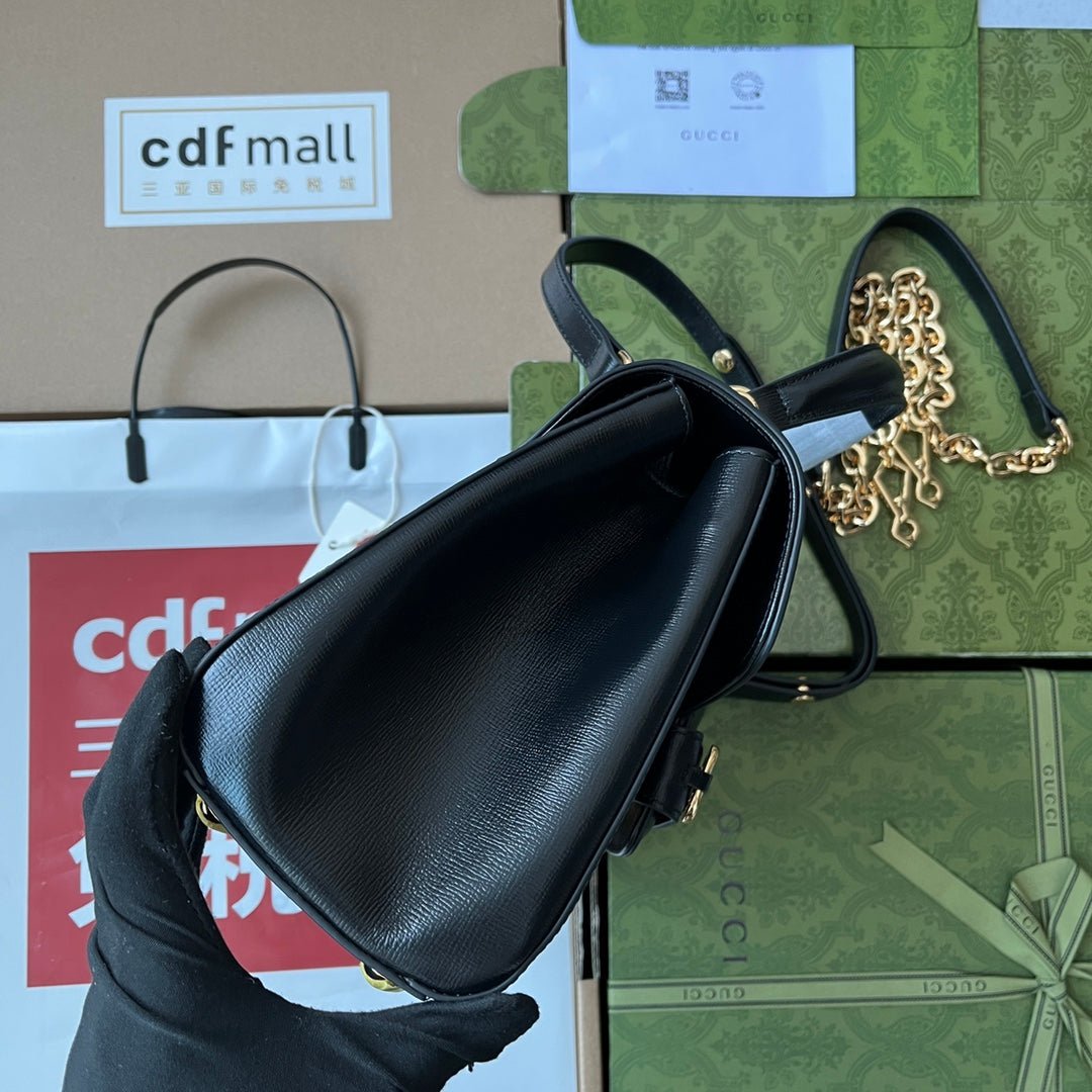 {Style No: TPI5312Z} HORSEBIT 1955 MEDIUM TOP HANDLE BAG 29 IN BLACK CALFSKIN GOLD HARDWARE - Image 3
