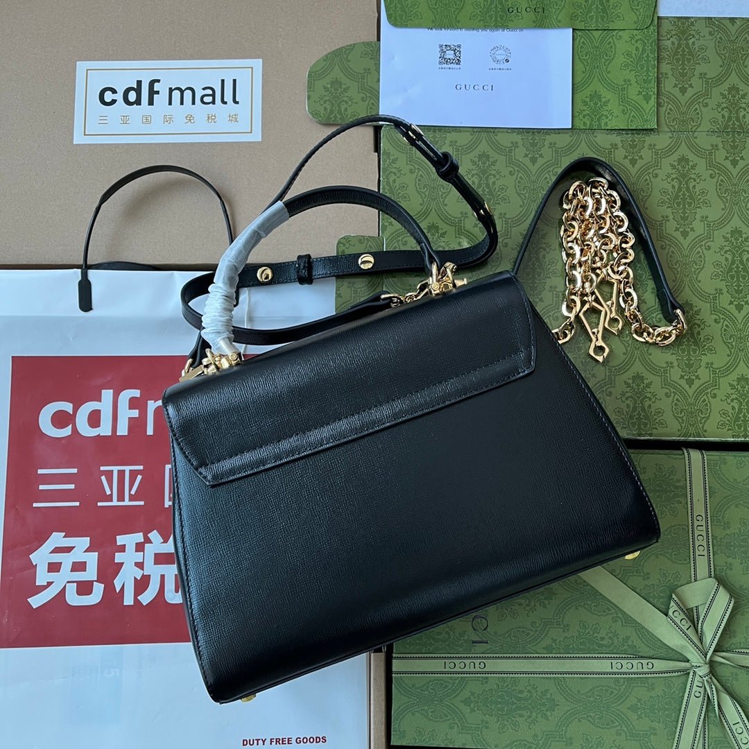{Style No: TPI5312Z} HORSEBIT 1955 MEDIUM TOP HANDLE BAG 29 IN BLACK CALFSKIN GOLD HARDWARE - Image 9