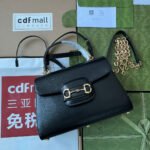 {Style No: TPI5312Z} HORSEBIT 1955 MEDIUM TOP HANDLE BAG 29 IN BLACK CALFSKIN GOLD HARDWARE