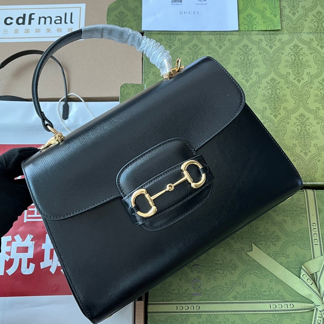 {Style No: TPI5312Z} HORSEBIT 1955 MEDIUM TOP HANDLE BAG 29 IN BLACK CALFSKIN GOLD HARDWARE - Image 2
