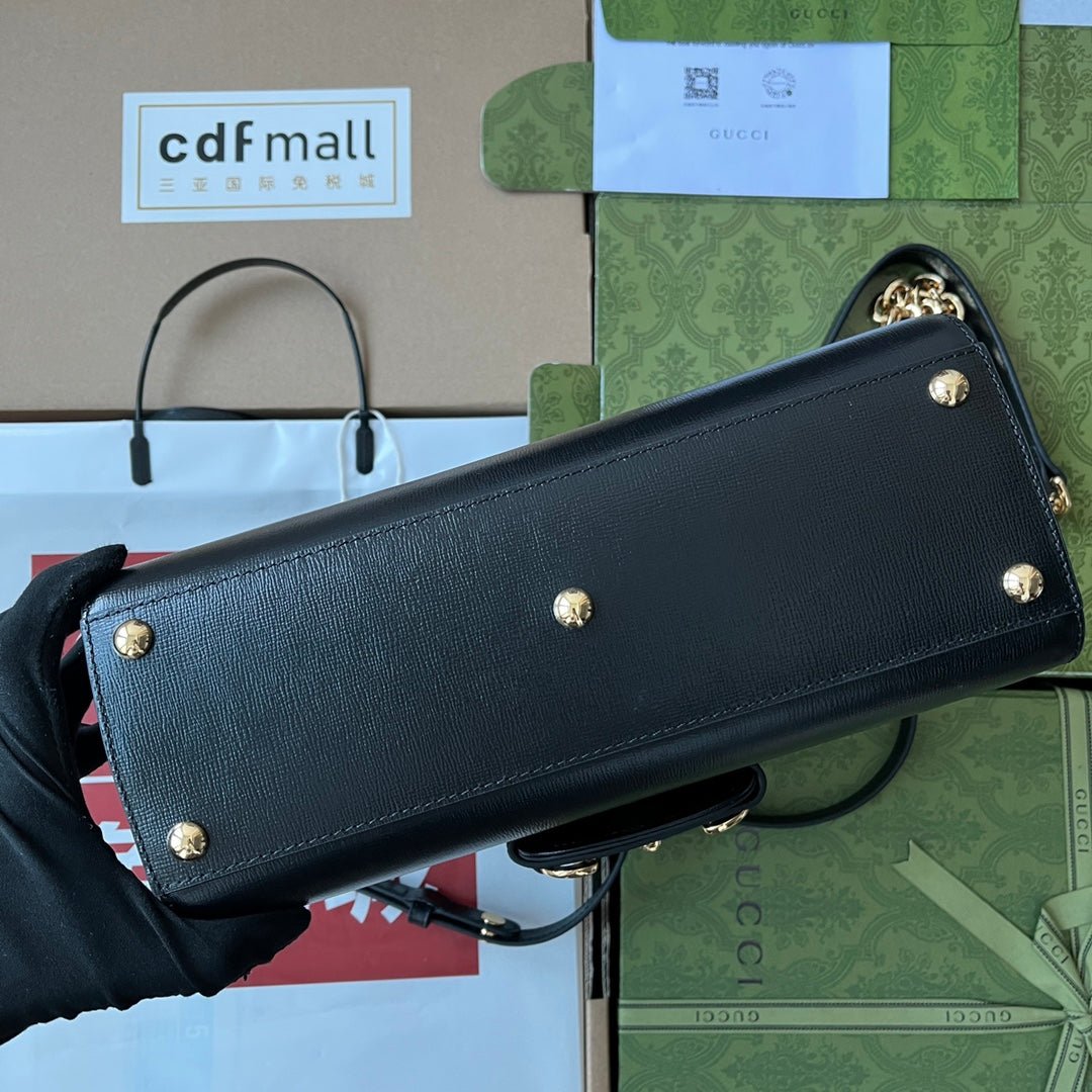 {Style No: TPI5312Z} HORSEBIT 1955 MEDIUM TOP HANDLE BAG 29 IN BLACK CALFSKIN GOLD HARDWARE - Image 7