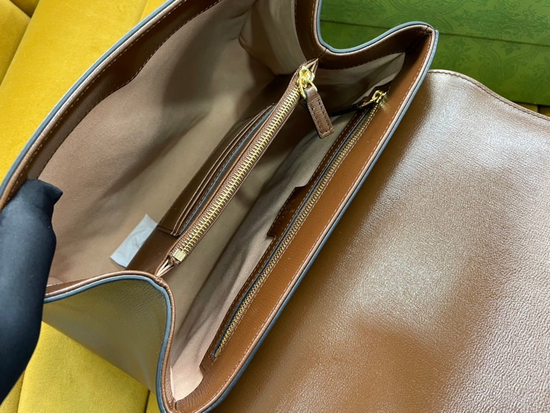 {Style No: 9A5THT3R} GG HORSEBIT 1955 SMALL 29 BAG BEIGE CANVAS AND LIGHT BROWN CALFSKIN - Image 8
